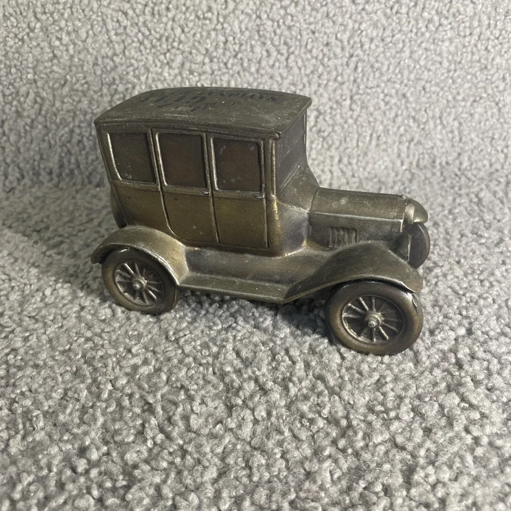 1970's Vintage Banthrico Cast Metal Coin‎ Bank  Ford Car Brass Finish USA